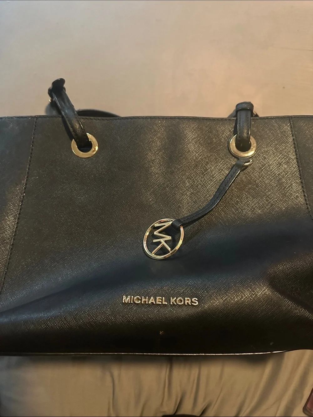 Michael Kors Black Saffiano Tote with Gold Hardware - Picture 1 of 1